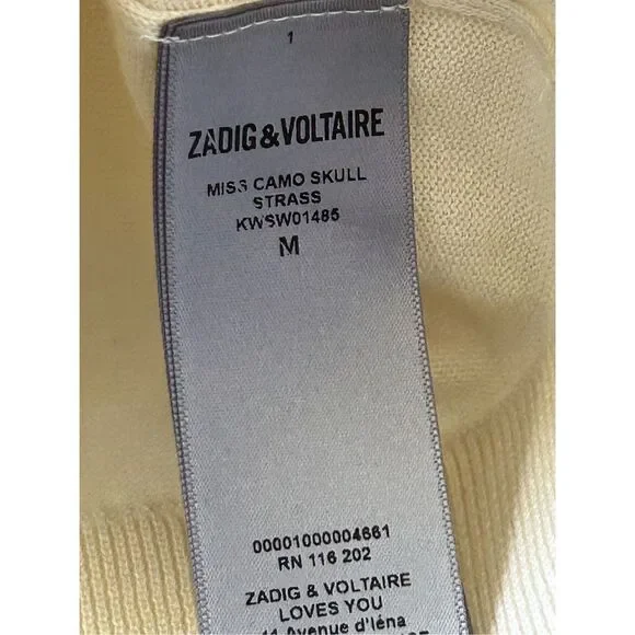 Zadig & Voltaire Miss Camo Skull Strass Sweater Women’s Cream Size Medium